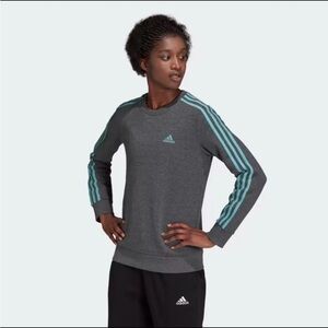 Adidas 3 Stripes Dark Gray Crewneck Sweatshirt Teal Stripes Women’s Size XS